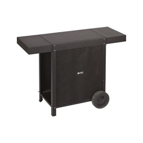 Chariot pour plancha OSCAR ENO en acier galvanisé avec roues tout terrain et rideaux noirs