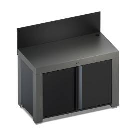 Cuisine d’extérieur MODULO FELIX 120 cm ENO gris cargo avec 2 portes et étagère, compatible plancha et frigos 75L