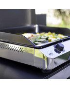 Plancha à gaz FUSION 75 inox ENO avec 3 brûleurs double rampe et plaque en inox massif
