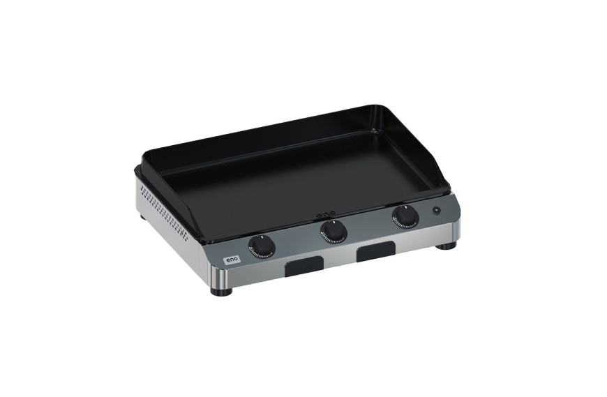 Plancha à gaz FUSION 75 inox ENO avec 3 brûleurs double rampe et plaque en inox massif