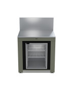 Module cuisine extérieure ENO MODULO vert sauge avec frigo 75L tropicalisé et plan inox.