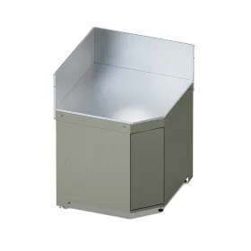 Module d’angle MODULO SAUGE ENO en acier galvanisé et inox, avec porte push-pull et crédences hautes.