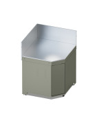 Module d’angle MODULO SAUGE ENO en acier galvanisé et inox, avec porte push-pull et crédences hautes.