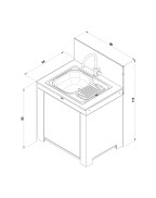 Module évier MODULO SAUGE ENO avec évier inox, égouttoir réversible et porte push-pull, coloris vert sauge.