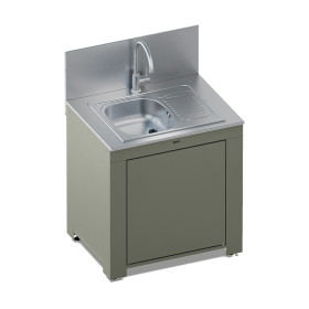 Module évier MODULO SAUGE ENO avec évier inox, égouttoir réversible et porte push-pull, coloris vert sauge.