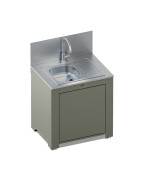 Module évier MODULO SAUGE ENO avec évier inox, égouttoir réversible et porte push-pull, coloris vert sauge.