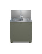 Module évier MODULO SAUGE ENO avec évier inox, égouttoir réversible et porte push-pull, coloris vert sauge.