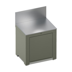 Module plan de travail porte MODULO SAUGE ENO avec plan de travail inox et porte push-pull, coloris vert sauge.