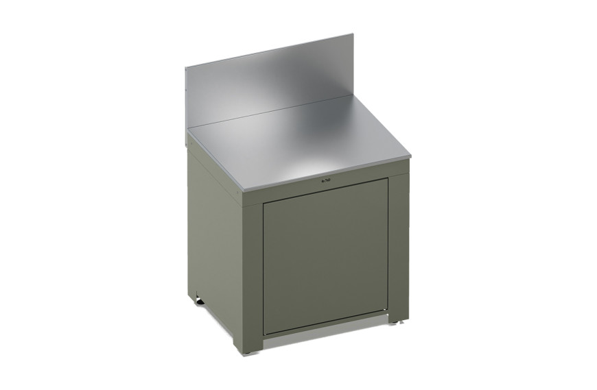 Module plan de travail porte MODULO SAUGE ENO avec plan de travail inox et porte push-pull, coloris vert sauge.