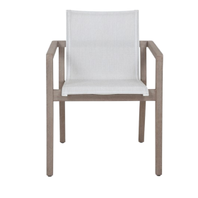 Fauteuil de jardin COPENHAGUE Blanc chiné en teck et Batyline Eden confortable pour terrasse