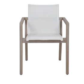 Fauteuil de jardin COPENHAGUE Blanc chiné en teck et Batyline Eden confortable pour terrasse
