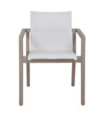 Fauteuil de jardin COPENHAGUE Blanc chiné en teck et Batyline Eden confortable pour terrasse