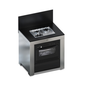 Cuisine extérieure MODULO ENO avec four à gaz et plaque de cuisson inox noir pour cuisine en plein air