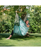 Chaise Hamac HABANA LA SIESTA en coton bio certifié GOTS avec barre en bambou, format Comfort pour petits espaces