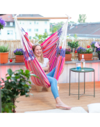 Chaise Hamac HABANA LA SIESTA en coton bio certifié GOTS avec barre en bambou, format Comfort pour petits espaces