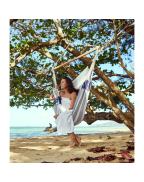 Chaise Hamac DOMINGO LA SIESTA en tissu Outdoor résistant avec barre en bambou FSC, idéale pour petits espaces