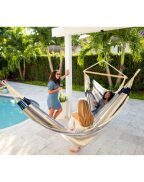 Chaise Hamac DOMINGO LA SIESTA en tissu Outdoor résistant avec barre en bambou FSC, idéale pour petits espaces