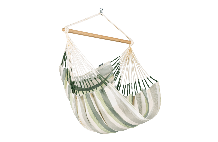Chaise Hamac DOMINGO LA SIESTA en tissu Outdoor résistant avec barre en bambou FSC, idéale pour petits espaces