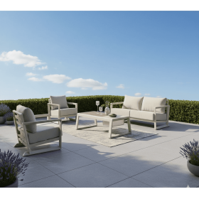 Salon bas de jardin PERTH 4 places Proloisirs en aluminium avec coussins déhoussables et table basse