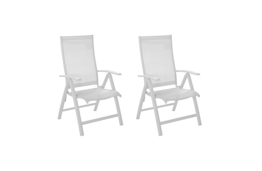 Lot de 2 fauteuils de jardin MULTIPO Proloisirs blancs en aluminium avec dossier inclinable.