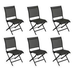 Lot de 6 chaises de jardin pliantes ÉLÉGANCE Proloisirs, châssis graphite et toile TPEP motif chevron noir.