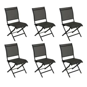 Lot de 6 chaises de jardin pliantes ÉLÉGANCE Proloisirs, châssis graphite et toile TPEP motif chevron noir.