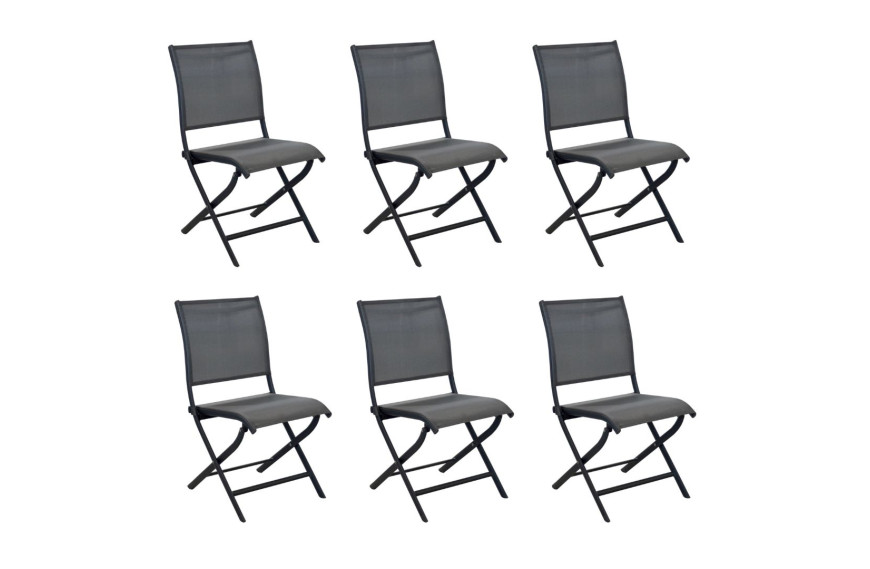 Lot de 6 chaises de jardin pliantes ÉLÉGANCE Proloisirs en aluminium et toile TPEP graphite.